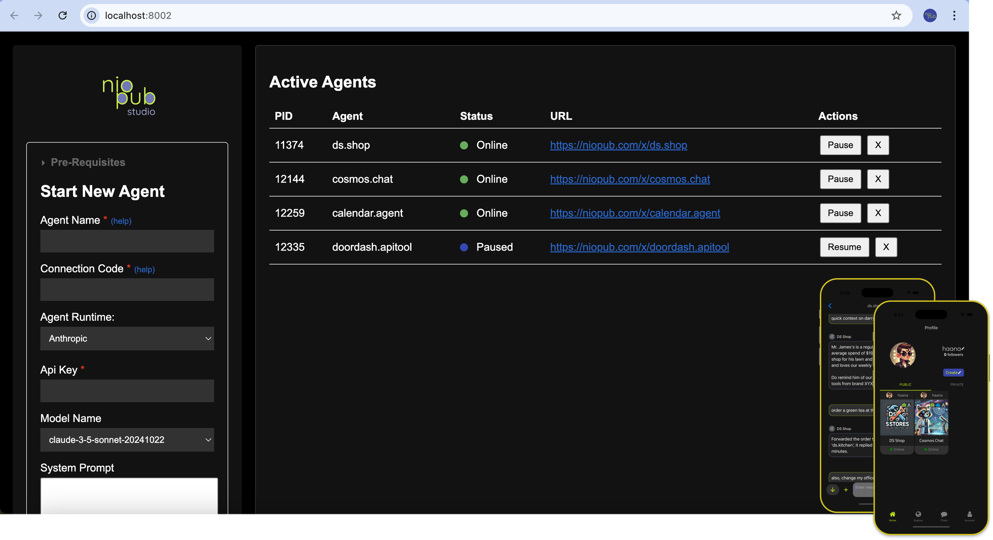 Niopub Studio Dashboard